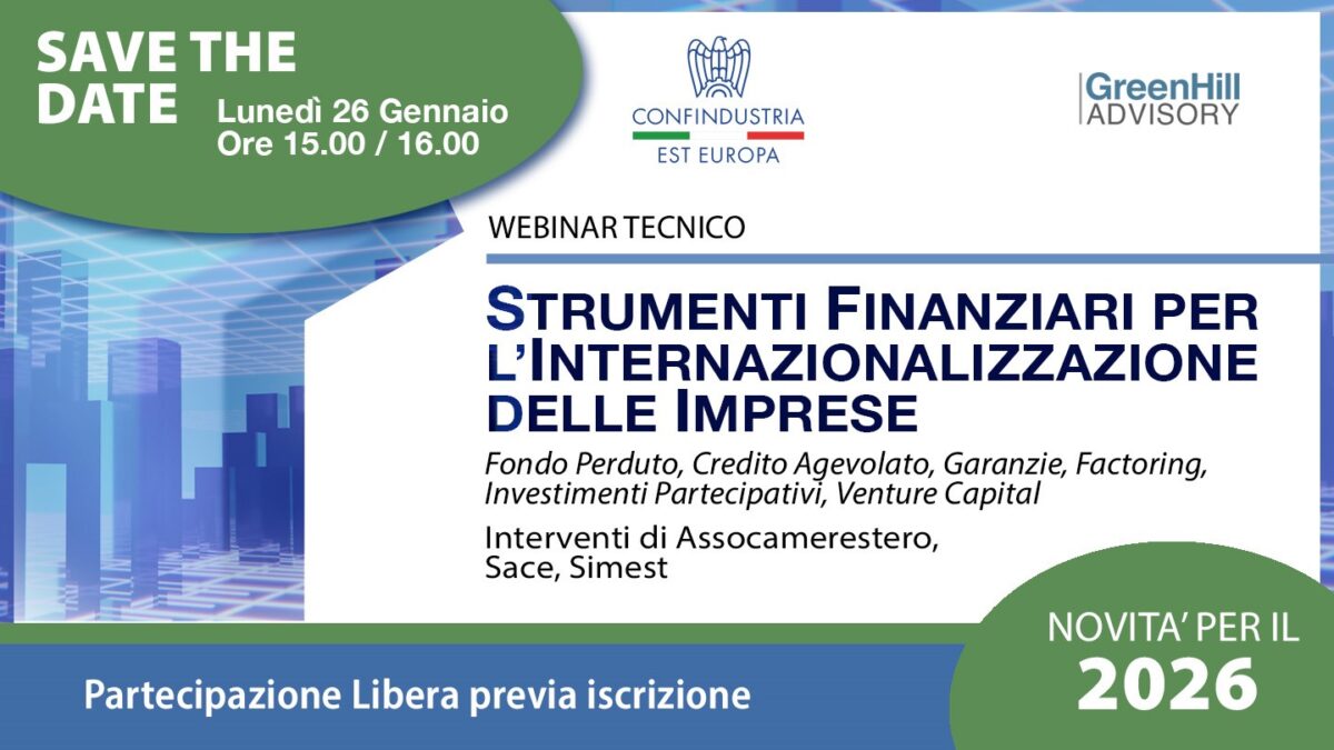WEBINAR STRUMENTI FINANZIARI PER L’INTERNAZIONALIZZAZIONE 2026